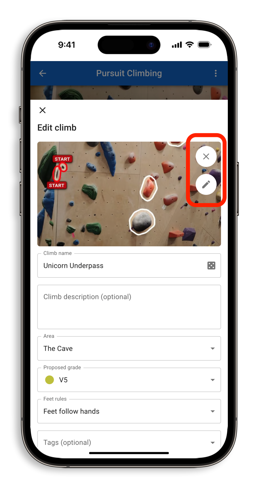Editing a climb image on the Crux Climbing App