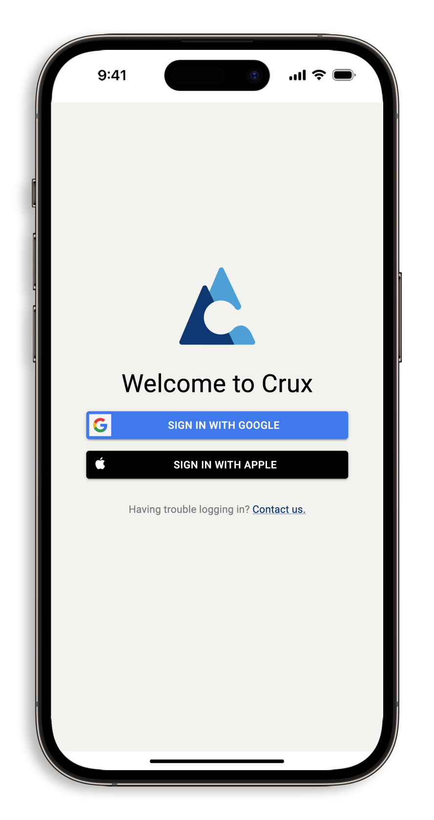 Signing in to the Crux app